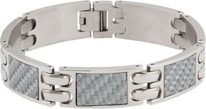 Stainless Steel Link Bracelet with Carbon Fiber