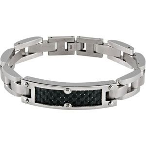 Stainless Steel ID Bracelet with Carbon Fiber Inlay