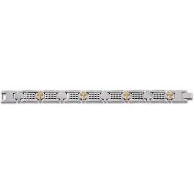 Stainless Steel Bracelet with 10kt Yellow Crosses and .28 ct tw Diamonds