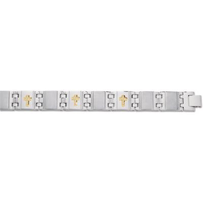 Stainless Steel Bracelet with 10kt Yellow Crosses & .21 ct tw Diamonds