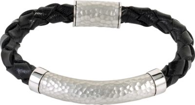 Men's Leather & Hammer Finish Bracelet with Magnetic Clasp