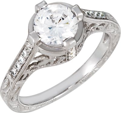 Semi-Mount Hand Engraved Engagement Ring or Band