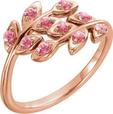 14kt Rose Baby Pink Topaz Leaf Design Ring