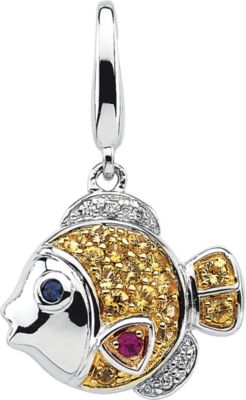 Genuine Multicolor Sapphire & Diamond Fish Charm