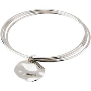 Triple Bangle Bracelet with Wavy Circle Charm