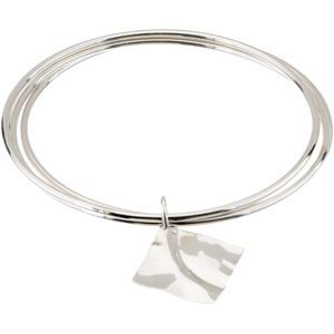 Triple Bangle Bracelet with Wavy Square Charm