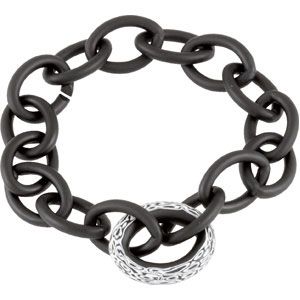 Sterling Silver Link Bracelet with Black Lacquer