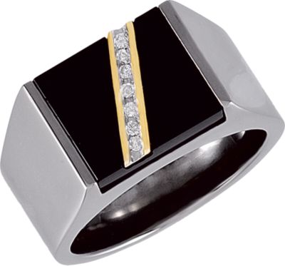 Titanium Ring with 14kt Yellow Inlay, Onyx & .07 ct tw Diamonds