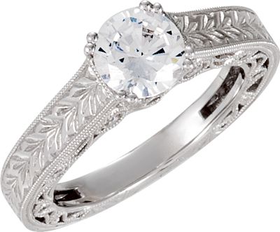 Semi-Mount Hand Engraved Engagement Ring or Matching Band