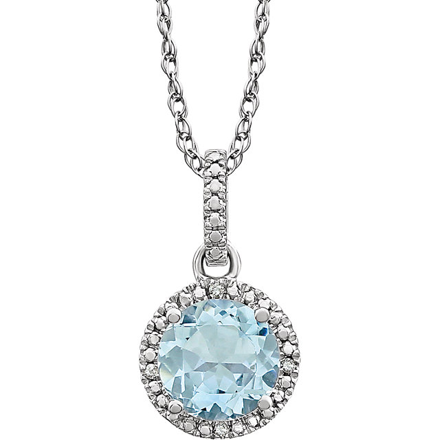 Sterling Silver Aquamarine & .01 CTW Diamond 18" Necklace