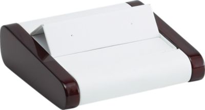 White Leatherette Flap Earring Display with Cherrywood Trim