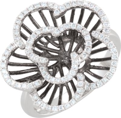 1/3 ct tw Diamond Flower Ring with Black Rhodium Plating