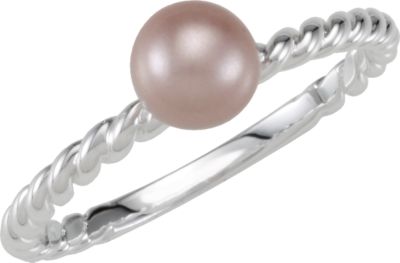 Stackable Pink 6.0mm Glass Pearl Ring