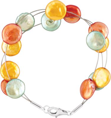 Freshwater Cultured Dyed Coin Pearl Bracelet or Necklace