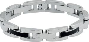 Stainless Steel Greek Key Link Bracelet with Black Onyx Inlay