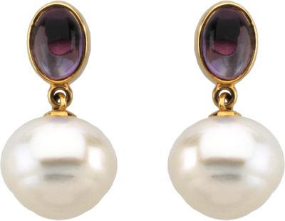 South Sea Cultured Pearl & Genuine Amethyst Earrings
