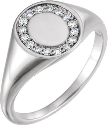 14kt White 1/6 CTW Diamond Signet Ring