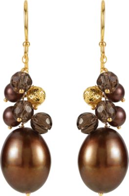 Freshwater Dyed Chocolate Cultured Pearl & Smoky Quartz Earrings
