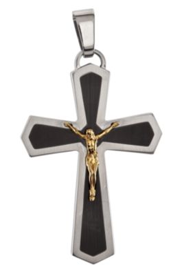 Joyas Alternativas&trade; Stainless Steel & 14kt Yellow Crucifix Pendant