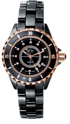 Ceramic Couture&trade; Ladies Rose Gold Immersion Plated & Black Watch 