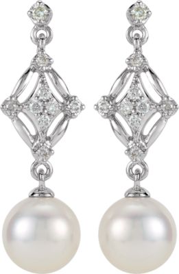 Freshwater Cultured Pearl and Diamond Earrings