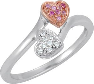 Genuine Pink Sapphire & Diamond Heart Ring
