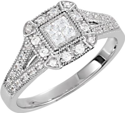 Halo-Style Princess Quad Center Cubic Zirconia Ring
