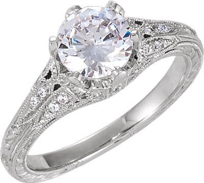 Semi-Mount Hand Engraved Engagement Ring