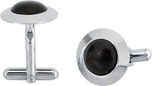 Stainless Steel Round Cuff Links with Onyx