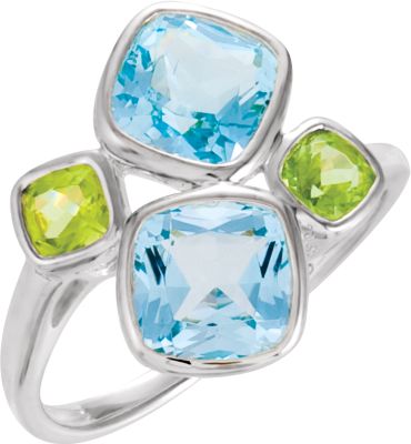Genuine Sky Blue Topaz & Peridot Ring