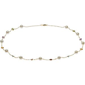 6mm Cultured Pearl & 4mm Gemstone Station Necklace