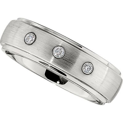 7.0mm Dura Cobalt&trade; 1/10 ct tw Diamond Band  with Satin Finish & Steel Bezels