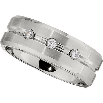 8.0mm Dura Cobalt&trade; .10 ct tw Diamond Band with  Satin Finish, Grooves & Steel Bezels