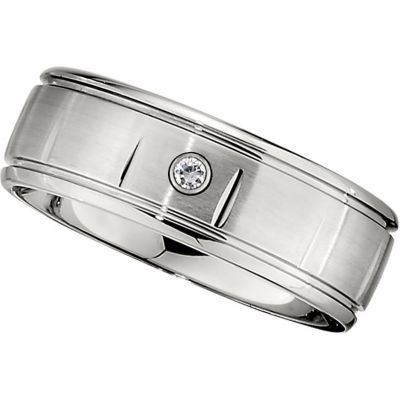 .050 ct Diamond Dura Cobalt&trade; Band with <br>Satin Finish, Grooves & Steel Bezel</br>