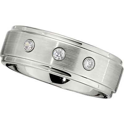 Dura Cobalt&trade; .09 ct tw Diamond Band with Satin Finish, Grooves & Steel Bezels