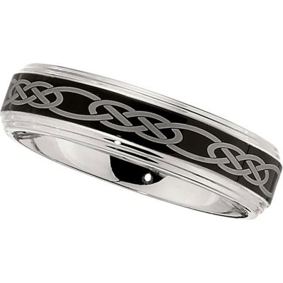 Dura Cobalt&trade; Band with Black Laser Celtic Knot Pattern