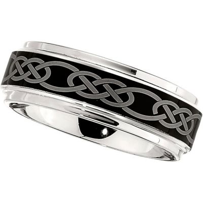Dura Cobalt&trade; Band with Black Laser Celtic Knot Pattern