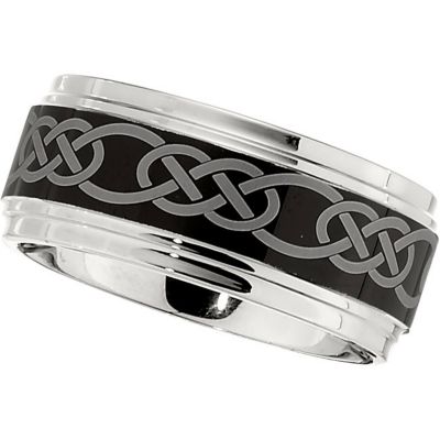 Dura Cobalt&trade; Band with Black Laser Celtic Knot Pattern