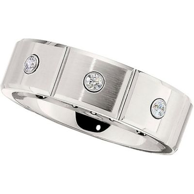 7.0mm Dura Cobalt&trade; .10 ct tw Diamond Band with Satin Finish & Steel Bezels