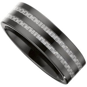 8.0mm Ceramic Couture&trade; Flat Band with Carbon Fiber Inlays