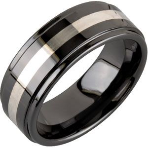 8.0mm Ceramic Couture&trade; Ridged Band with Sterling Silver Inlay