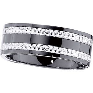 8.0mm Ceramic Couture&trade; Flat Band with Sterling Silver Inlay