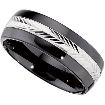 8.0mm Ceramic Couture&trade; Domed Band with Sterling Silver Inlay