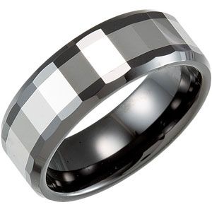 8.0mm Black Ceramic Couture&trade; Faceted Band with Dura Tungsten&reg; Inlay
