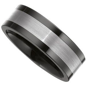 8.0mm Black Ceramic Couture&trade; Flat Band with Dura Tungsten&reg; Inlay