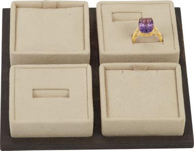 Wood Accented 4-Square Magnetic Tray W/ Stand 