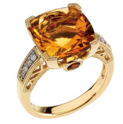 Genuine Multicolor Citrine & Diamond Ring