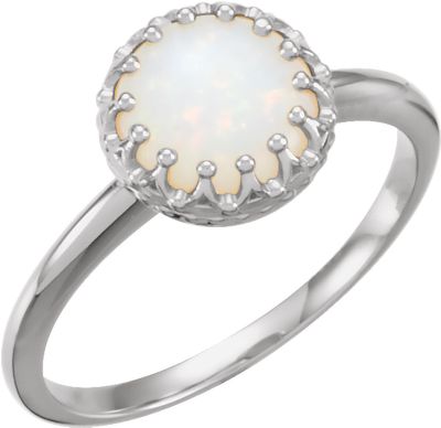 14kt White 8mm Round Opal Ring