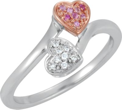 Genuine Pink Sapphire & Diamond Heart Ring