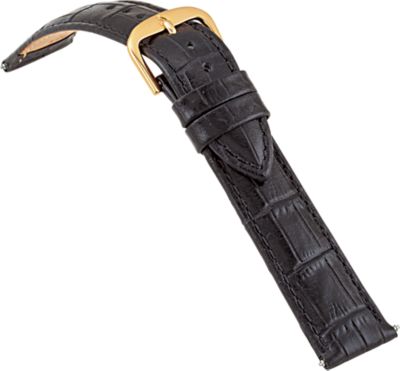 18mm Ladies Long Alligator Grain Padded Black Watch Strap
